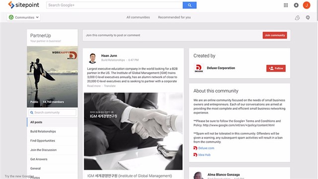 PartnerUp PartnerUp is a Google+ community connecting small business owners and entrepreneurs.